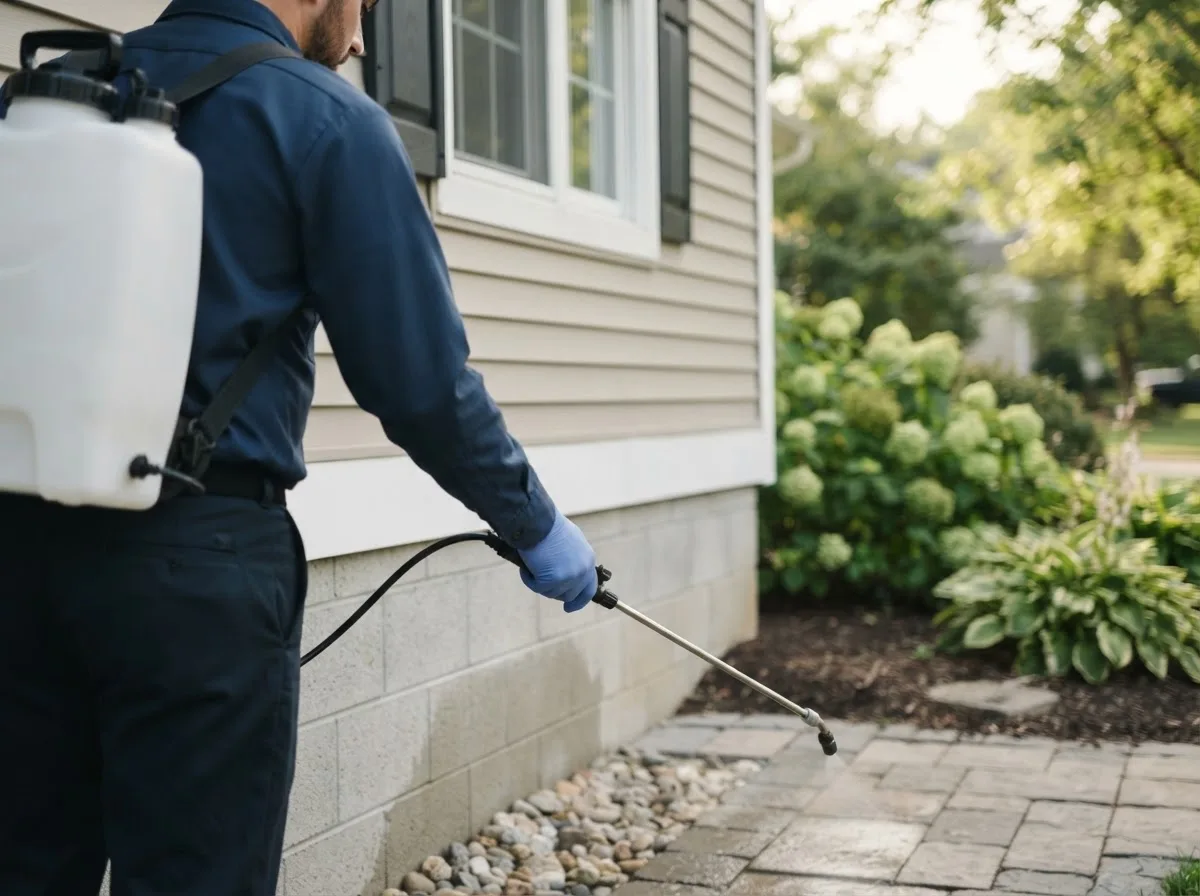 Pest control technician inspecting a home in New Alexandria, PA